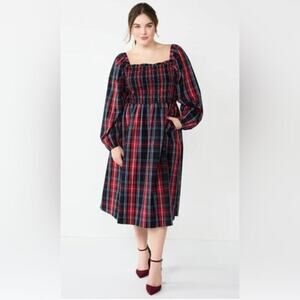 Draper James Red and Blue Plaid Midi Dress